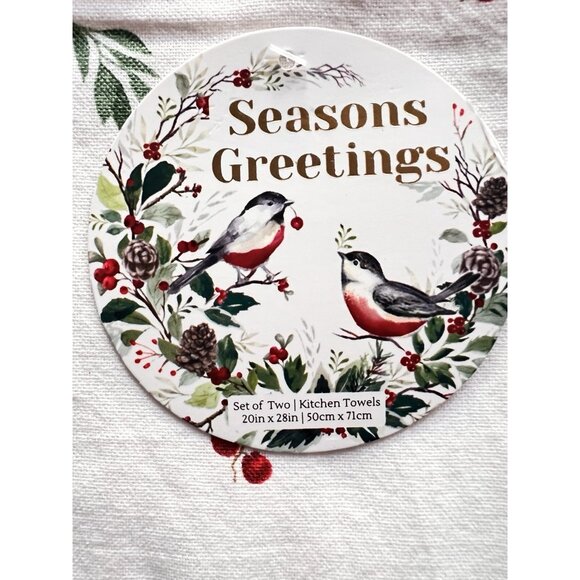 CHRISTMAS CARDINAL Dish Kitchen Towel Set 2 Embroidered Detailed HOSTESS GIFT - Picture 5 of 11
